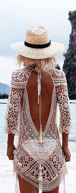 Trajes de vacaciones en la playa: estilo boho para tus próximas vacaciones en la playa. Me encanta el gorro y el crochet!: Trajes de vacaciones en la playa,  traje de playa,  Sombrero de copa  