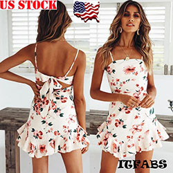 Mini vestido corto de gasa floral bohemio para mujer, para fiesta de verano, noche, playa: Trajes Florales  