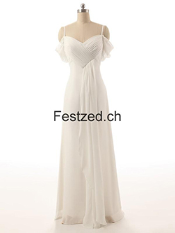 Vestidos de noche de gasa con tirantes de línea A marfil: 