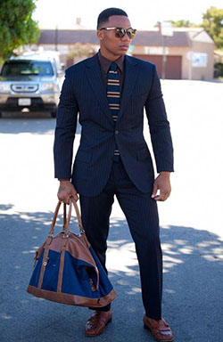 2017 Últimos diseños de pantalón de abrigo Azul marino Rayas Traje de hombre Slim Fit 2 piezas Marca T ...: 