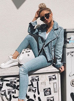 Chaqueta vaquera, Falda vaquera: chaqueta de jean,  Moda vaquera,  Ideas de ropa de calle  