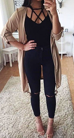 Conjunto top con cordones: Conjunto De Vaqueros Negros,  Pantalones ajustados  