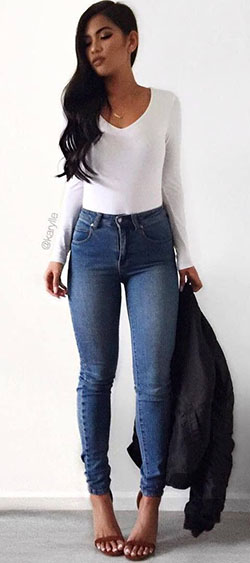 Pantalones ajustados, Ropa casual: Zapato de tacón alto,  Pantalones ajustados,  Vaqueros de cintura alta  