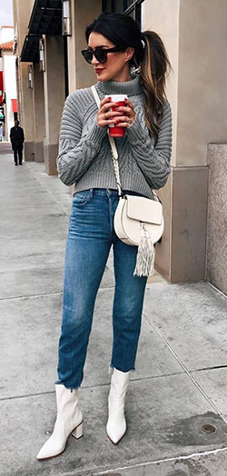 Jeans de pernera ancha, Jeans Bag: gabardina,  Vaqueros de cintura alta,  Atuendo De Vaqueros  
