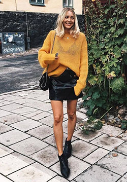 Luce sexy invierno: Atuendos Con Botas,  Falda de cuero,  Ideas de ropa de calle  