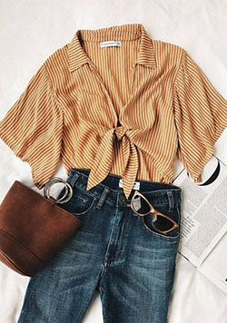 Top de rayas amarillas con lazo en la parte delantera: camisas,  Atuendos Tumblr  