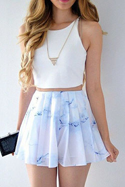 Trajes de falda elegante para niñas: top corto,  Falda de patinadora,  Trajes De Falda  