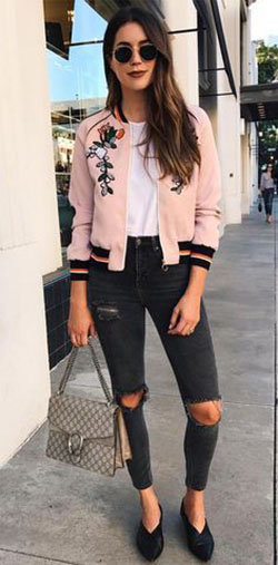 Outfit Con Jeans Negros Adolescente: Conjunto De Vaqueros Negros,  chaqueta de vuelo  