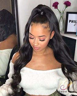Estilos de cola de caballo larga para cabello negro.: 