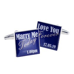 CÁSATE CONMIGO HOY TE AMO PARA SIEMPRE GEMELOS FECHA PERSONALIZADOS AZULES: Gemelos de boda  