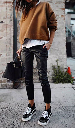 Trajes de pantalón de cuero para mujer, ropa casual: Atuendos Informales,  Trajes De Pantalón De Cuero  