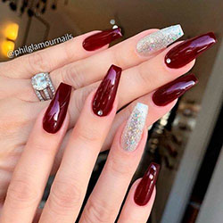 Diseños de moda para uñas burdeos de ataúd, uñas artificiales.: Esmalte de uñas,  Arte de uñas,  Uñas postizas  