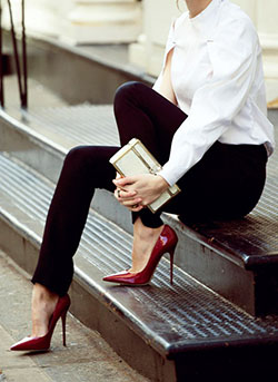 Traje elegante de tacones altos, zapato de tacón alto: Zapato de tacón alto,  Zapato de salón,  Tacón de aguja,  Ideas de atuendos universitarios,  Atuendos Informales  