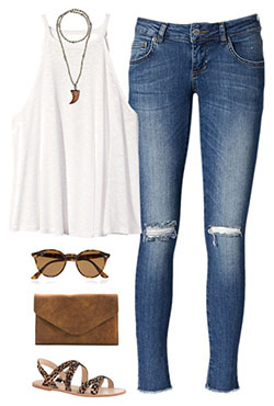 Outfits de verano con jeans polyvore: traje de mezclilla azul,  Pantalones rasgados,  Pantalones ajustados,  Ropa vintage,  Anine Bing,  Atuendos Informales  