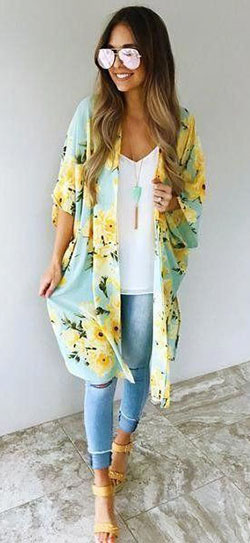 Outfits con cárdigan para el verano, Ropa casual: Pantalones ajustados,  moda grunge,  Atuendos Informales,  vestidos florales  