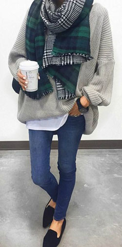 traje de invierno bufanda grande, ropa de invierno: trajes de invierno,  Ideas de atuendos universitarios,  Atuendos Informales  
