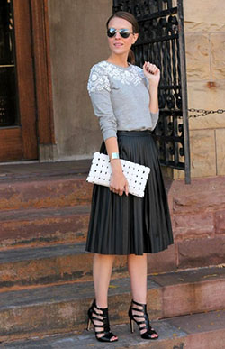 Conjunto falda midi efecto piel: talla pequeña,  Trajes De Falda,  Semana de la Moda,  Falda oscilante  