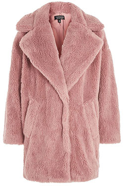 Abrigo rosa empolvado de Topshop, Ropa de piel: ropa de piel,  Piel sintética,  abrigo de piel de oveja,  trajes de invierno  