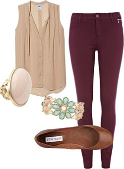 Ropa de pantalones de color vino de moda para el otoño: lindo conjunto de pantalones burdeos,  Atuendos Informales  