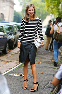 Elegante con un top marinero: Trajes De Falda,  Falda de cuero,  Estilo callejero  