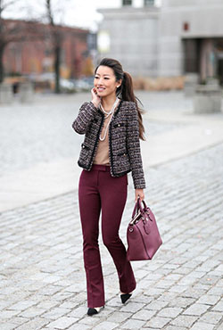Maravilloso vestido de pantalones burdeos para la oficina: lindo conjunto de pantalones burdeos  