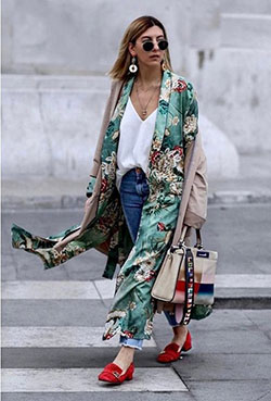 Conjuntos de kimono con jeans, vestido cruzado: trajes de kimono,  kimono largo  
