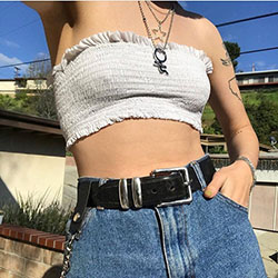 Outfits Con Tube Tops, pantalones tobilleros a cuadros: moda grunge,  Traje de tops de tubo  