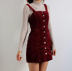 Overol vestido color vino, Casual wear: camisas,  Alfiler de solapa,  Trajes de moda,  Atuendos Informales  