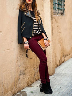 hermoso atuendo de pantalones burdeos para adolescentes: Atuendos Informales  