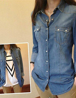 Camisa vaquera holgada para mujer | Ideas de atuendos para citas: Mezclilla,  camisas,  Ideas de atuendos,  Atuendos Informales,  Primera fecha  