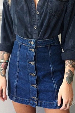 Faldas vaqueras con botones al frente: Falda de mezclilla,  camisas,  Falda de tubo,  Trajes De Falda  