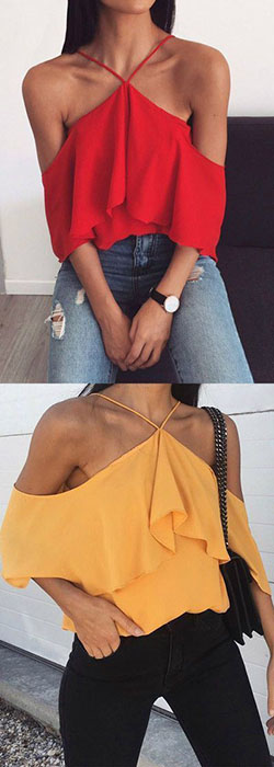 Blusa gitana hombros descubiertos, Camisa sin mangas: Camisa sin mangas,  Trajes de moda,  Accesorio de moda  