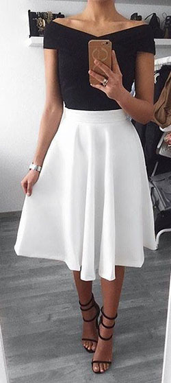 Falda de moda blanca, falda skater: Trajes de moda,  Atuendos Informales  