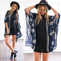 Vestido negro con kimono, Ropa casual: trajes de kimono,  Atuendos Informales,  manga kimono  