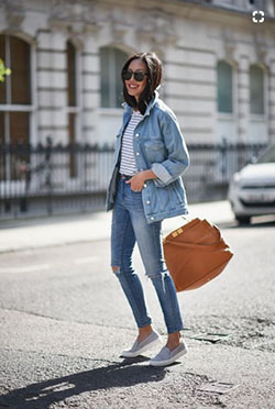 Traje de color naranja, debes probar con chaqueta de jean, chaqueta, jeans: Trajes De Mezclilla,  chaqueta de jean,  Traje de camiseta,  Estilo callejero,  Atuendos Naranjas  