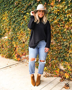 Orange and brown colour combination with mom jeans, trousers, denim: Date Outfits,  Street Style,  Orange And Brown Outfit  