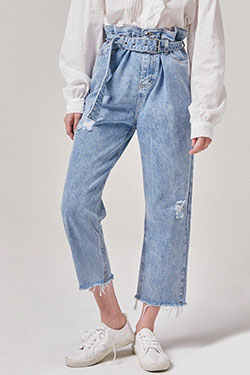 Vestido color azul con pantalón, jeans, denim: Bolsa de papel,  Traje de camiseta,  traje azul,  Trajes De Pantalón,  PANTALONES DE MEZCLILLA  