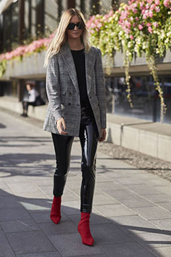 Chaqueta a cuadros estilo callejero, moda callejera, ropa casual.: Estilo callejero,  Trajes De Pantalón De Cuero  