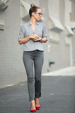 Traje de jeans ajustados grises pantalones ajustados, casual de negocios: camisas,  Informal de negocios,  Estilo callejero,  Moda con clase,  Pantalones ajustados  