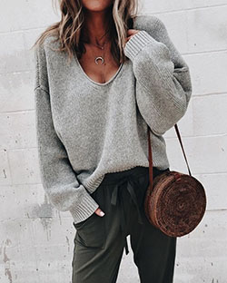 Suéter de mujer con cuello en V, moda callejera, ropa informal, camiseta: Atuendo De Vaqueros,  Traje de camiseta,  traje blanco,  Estilo callejero  