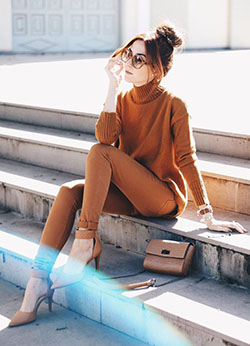 Traje de color, debes probar el atuendo monocromático de otoño tonos de marrón, color monocromático: Chicas Calientes,  Moda con clase  