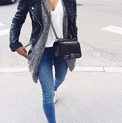 Conjunto de color azul cobalto y negro, debes probar con leggins, chaqueta, blazer: Atuendo De Vaqueros,  Azul cobalto,  Estilo callejero  
