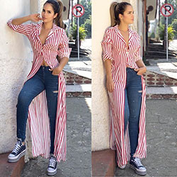 Blusones largos de rayas, street fashion, casual wear: Estilo callejero,  Traje rosa,  Combinación de jeans y kurti  