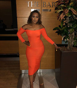 Conjunto color naranja con vestido de coctel: vestidos de coctel,  Vestido amoldeado al cuerpo,  Fotografía de moda,  Desfile de moda,  modelo,  Atuendos Naranjas,  vestido naranja  