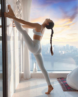 Sang A Yonini sesión de fotos poses, fotografía de moda, piernas calientes: modelo de fitness,  zapato de punta,  Pantalones de yoga,  cantó un yonini  