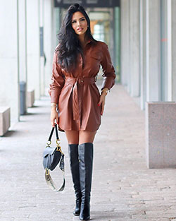 ideas de ropa marrón con botas hasta la rodilla, botas, ideas de ropa: Atuendos Con Botas,  Trajes de fiesta con estilo  