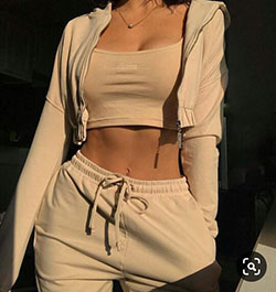 Vestidos ideas meshki jogger beige, ropa casual, crop top: top corto,  Trajes de cuarentena 2020  