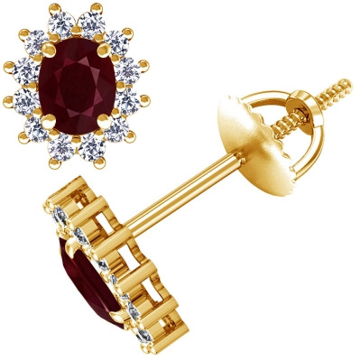 Oval Cut Ruby Earrings With Round Diamonds (7.27cttw): 