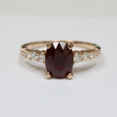 Oval Cut Ruby Prong Set Ring With Round Diamonds (2.87cttw): 