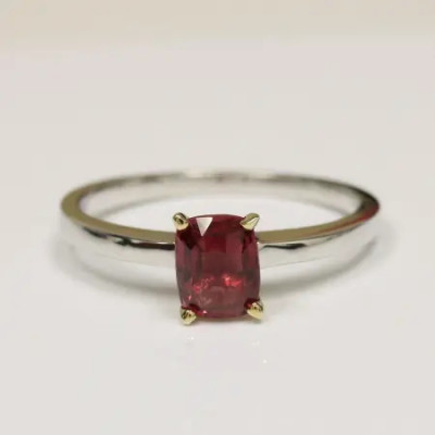 Pristine Untreated Cushion-Cut Ruby Solitaire Ring (1.20cts): 
